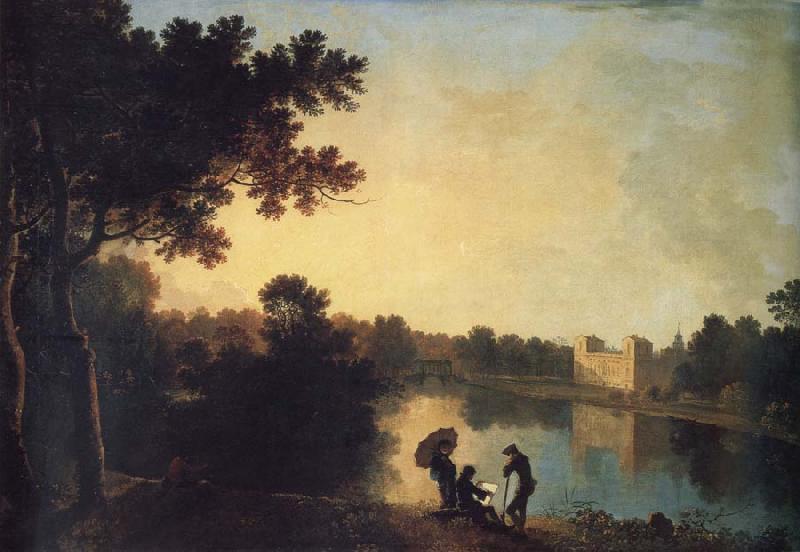 Richard  Wilson View from the South-east with the house and bridge beyond the lake and basin oil painting picture